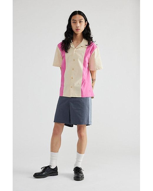 Urban Outfitters Pink Uo Paneled Seersucker Bowling Shirt Top for men