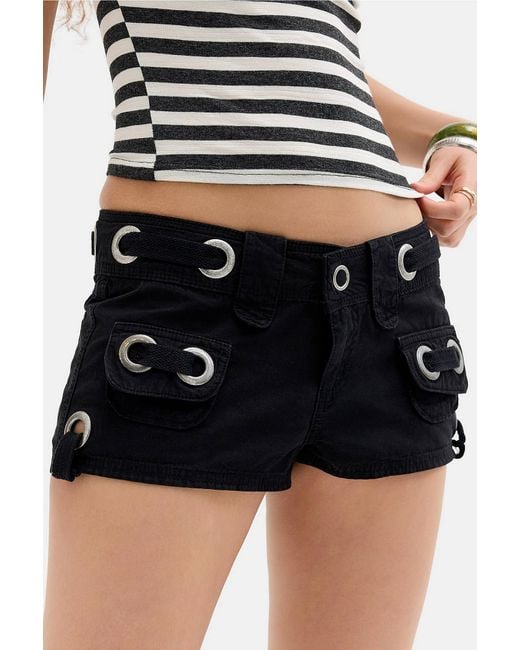 Jaded London Black Oriel Eyelet Cargo Mini Shorts