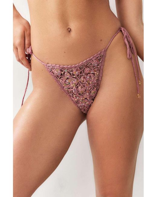 Out From Under Brown Sequined Open Stitch Tanga Bikini Bottoms