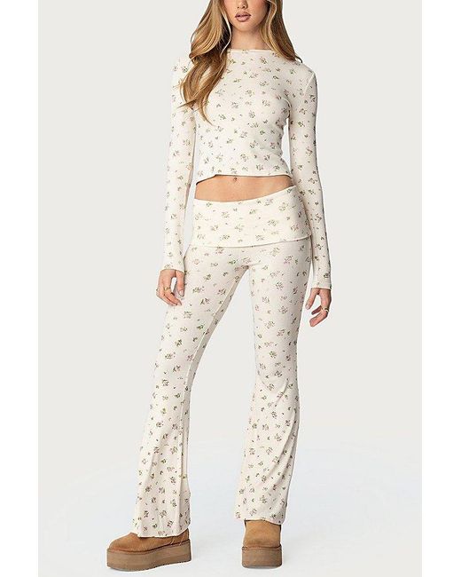 Edikted Natural Bloom Baby Fold Over Flared Leggings Pant