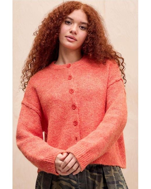 Urban Outfitters Red Uo Marli Crew Neck Cardigan