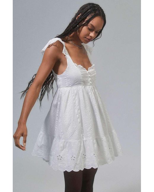 Urban Outfitters Gray Uo Wildflower Lace Babydoll Mini Dress