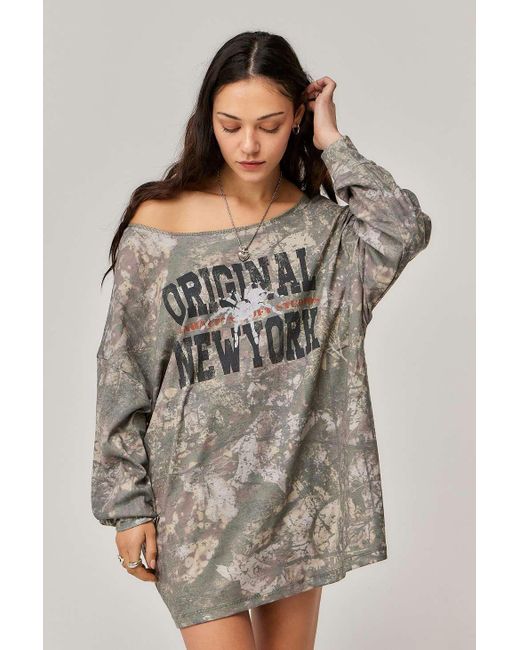 BDG Gray Camo Off-the-shoulder Jumper
