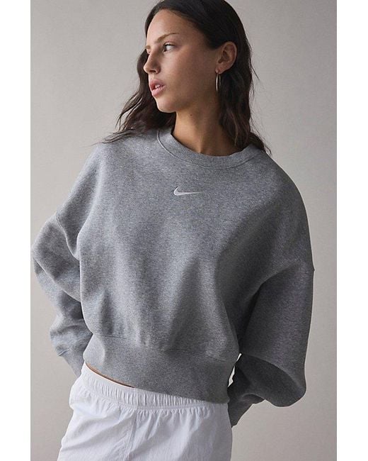 Nike Gray Phoenix Fleece Over-Oversized Crew Neck Pullover Sweatshirt