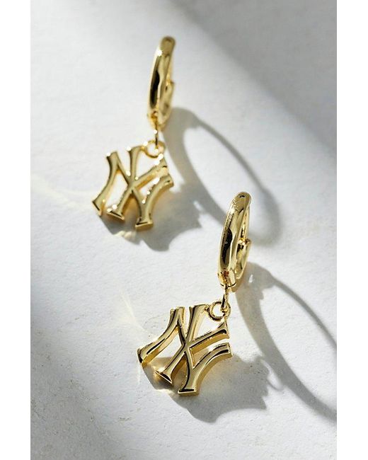 Urban Outfitters Metallic Luv Aj Mlb New York Yankees Logo Charm Hoop Earring
