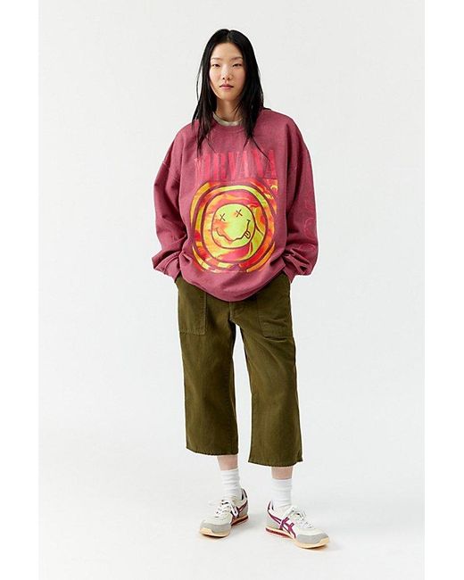 Urban Outfitters Red Nirvana Smile Overdyed Crew Neck Sweatshirt