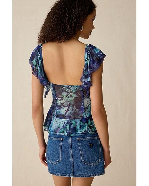 Kimchi Blue Blue Night Bloom Flutter Sleeve Peplum Blouse