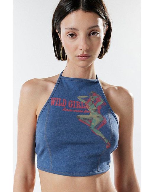 Silence + Noise Blue Wild Girls Cropped Halter Top