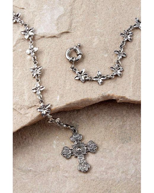 Silence + Noise Black Silence + Noise Floral & Cross Lariat Necklace