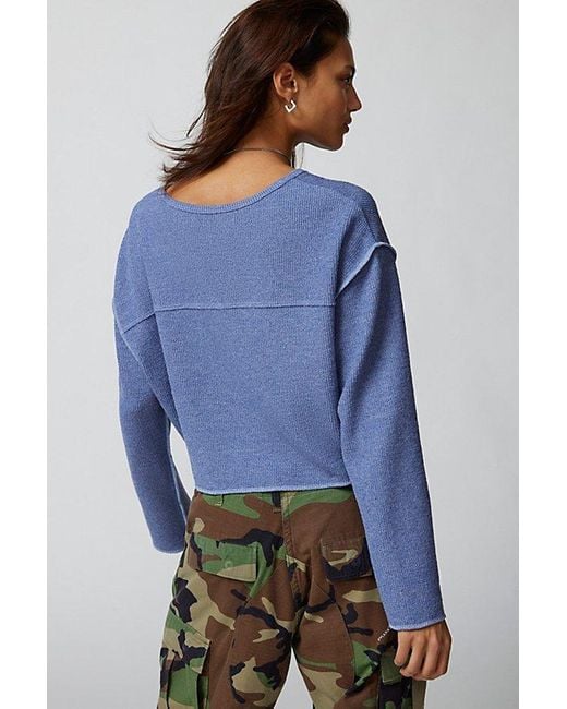 Urban Outfitters Blue Uo Parker Notch Neck Long Sleeve Top