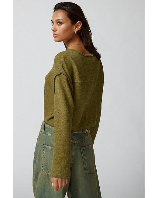 Urban Outfitters Green Uo Parker Notch Neck Long Sleeve Top