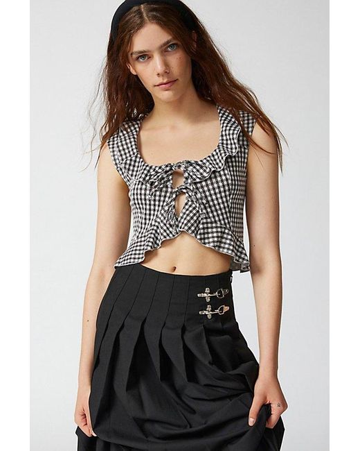 Urban Outfitters Black Uo Ilene Gingham Tie-Front Top