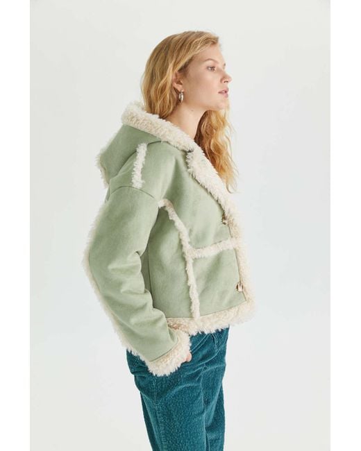 Urban Outfitters Green Uo Melanie Faux Shearling Jacket