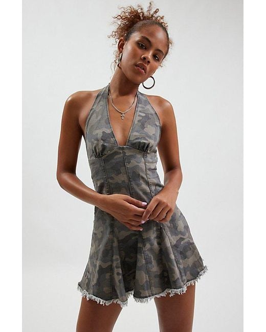 Kimchi Blue Kimchi Hailey Halter Denim Dress in Green | Lyst
