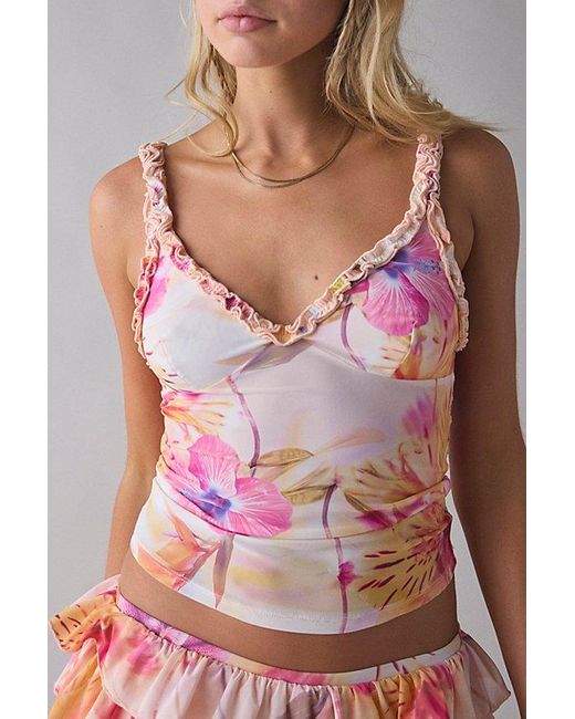 Out From Under Pink Cammy Ruffle Trim Mesh Tank Top
