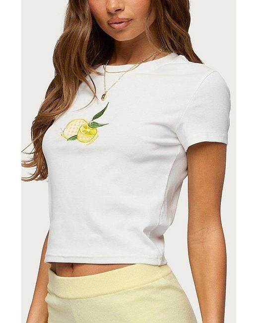Edikted White Lemon Patch T Shirt Top