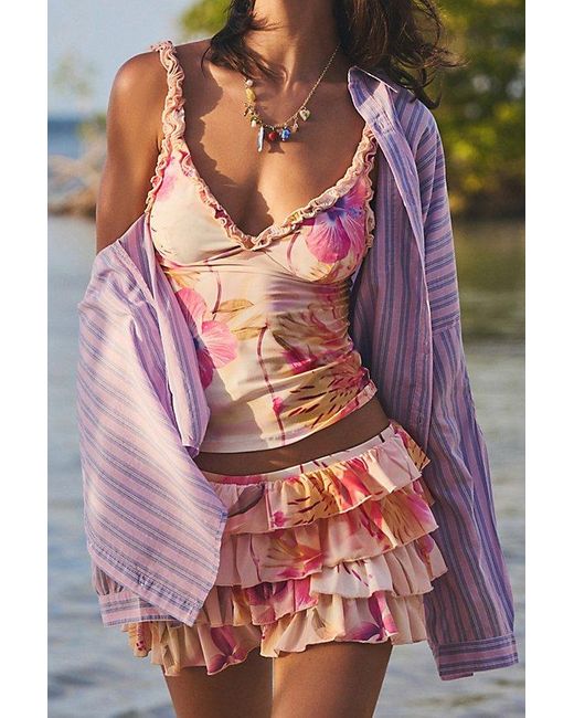 Out From Under Pink Cammy Ruffle Trim Mesh Tank Top