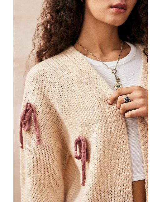 Urban Outfitters Natural Uo Bow Knit Cardigan