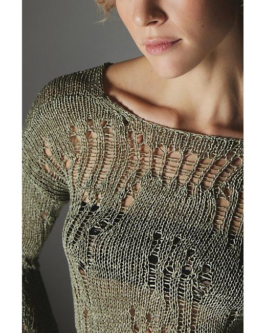 Silence + Noise Green Nora Sparkly Semi-Sheer Open-Knit Sweater