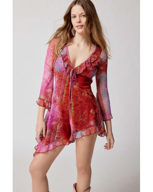 Urban Outfitters Uo Marina Paisley Asymmetrical Romper in Red | Lyst