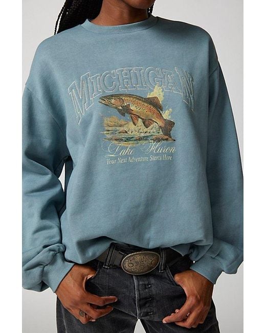 Urban Outfitters Blue Michigan Lake Huron Embroidered Sweatshirt