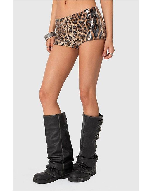 Edikted Black Sequin Printed Micro Shorts