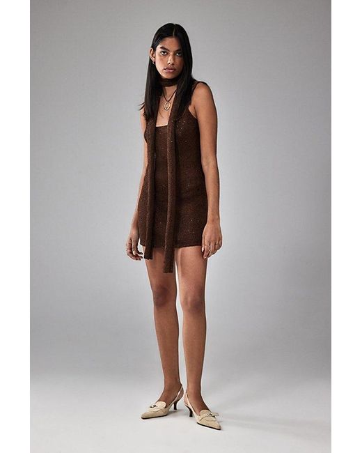 Urban Outfitters Brown Uo Alexa Sequin Knit 90S Mini Dress