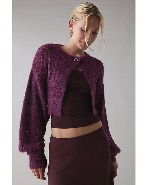 Kimchi Blue Purple Pointelle Knit Tie-Back Cropped Shrug Cardigan