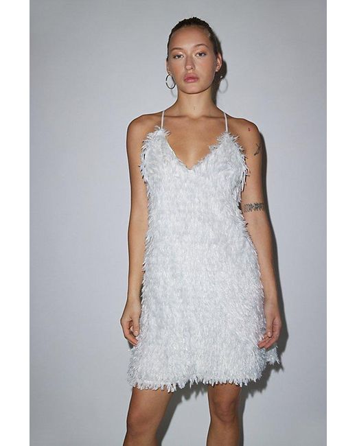 Glamorous White Iridescent Textured Mini Dress