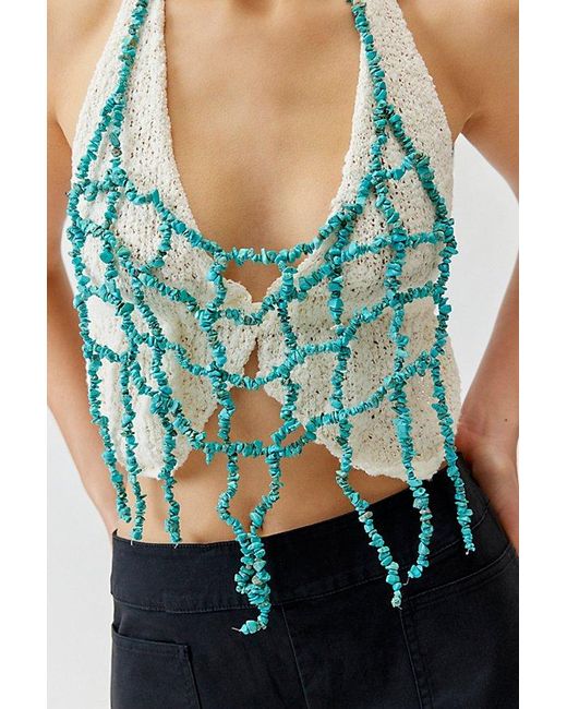 Urban Outfitters Blue Monica Stone Beaded Halter Top
