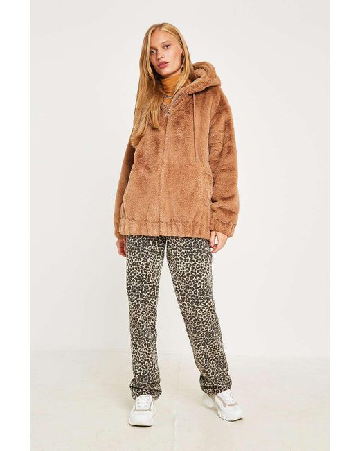 Urban Outfitters Uo Tan Faux Fur Hooded Er Jacket Womens Xs In Urban Outfitters Brown Uo Tan Faux Fur Hooded Er Jacket Womens Xs Lyst