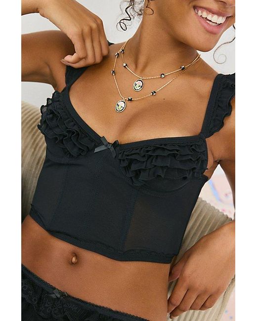 Out From Under Black Florence Ruffle Mesh Corset Top