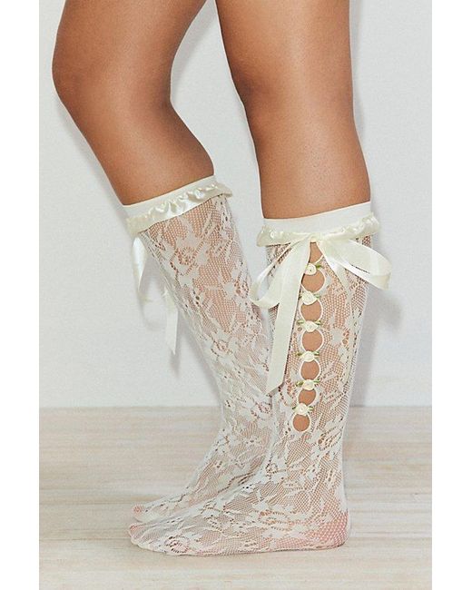 Urban Outfitters Natural Rosette & Ribbon Lace Sock