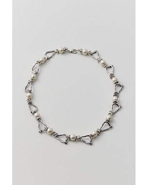 Urban Outfitters Metallic Corbin Pearl Chain Necklace for men