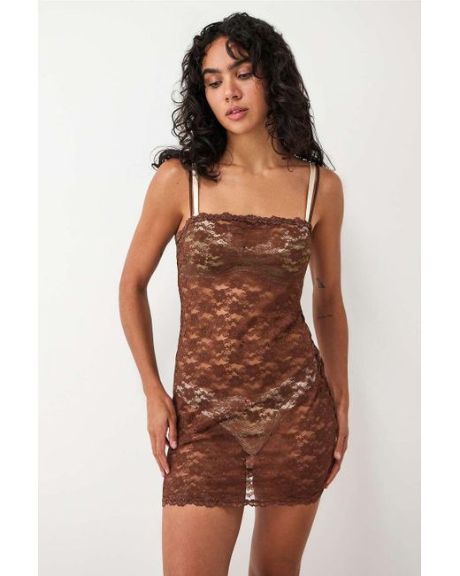 Out From Under Brown Stretch Lace Slip Dress