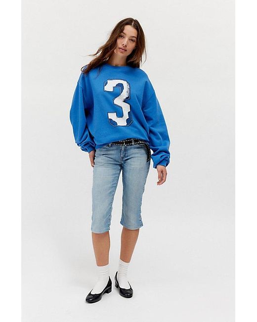 Urban Outfitters Blue Distressed Sporty Crew Neck Sweatshirt