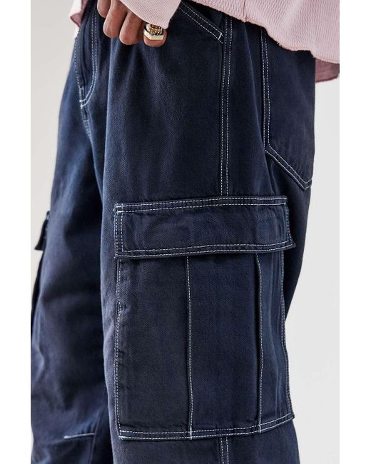 BDG Blue Fixed Waist Overdyed Cargo Navy Jeans for men