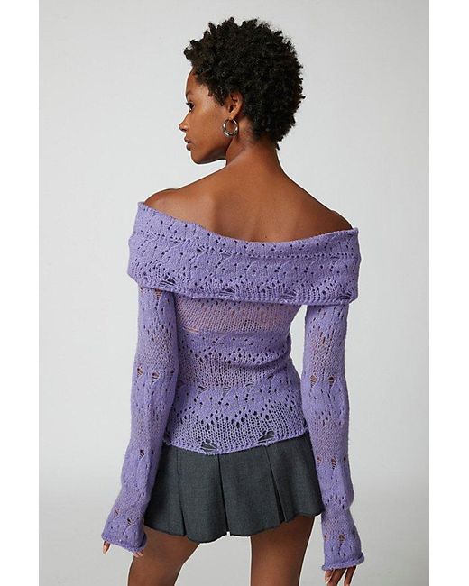 Urban Outfitters Purple Uo Distressed Off-The-Shoulder Sweater