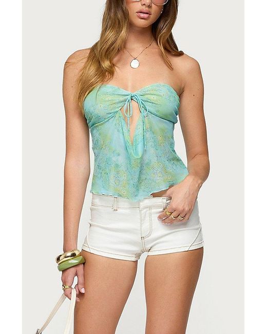 Edikted Green Printed Mesh Strapless Cut Out Top