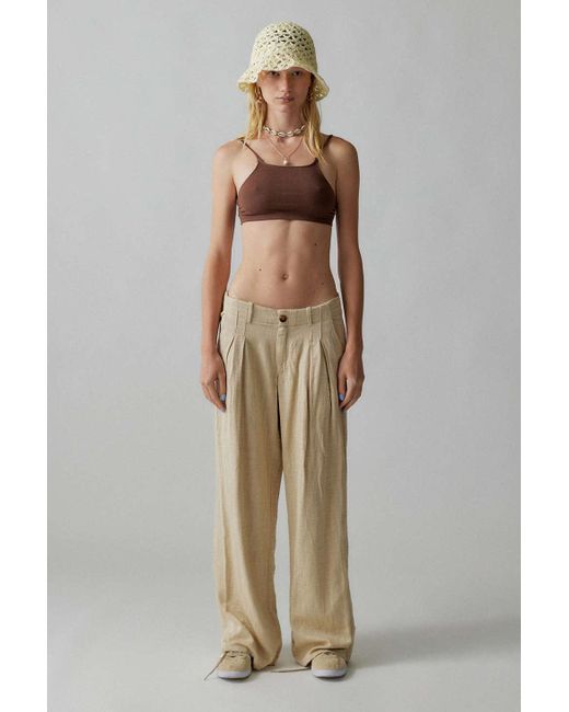 Urban Outfitters Natural Uo Martina Linen Low-rise Trouser Pant