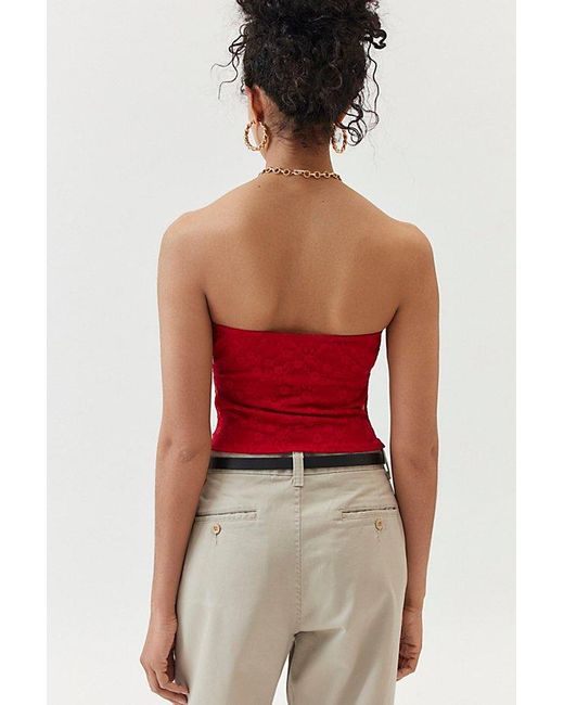 Urban Renewal Red Remnants Ruched Cutout Tube Top