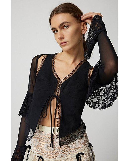 Urban Outfitters Black Uo Sheer Lace Shrug Top