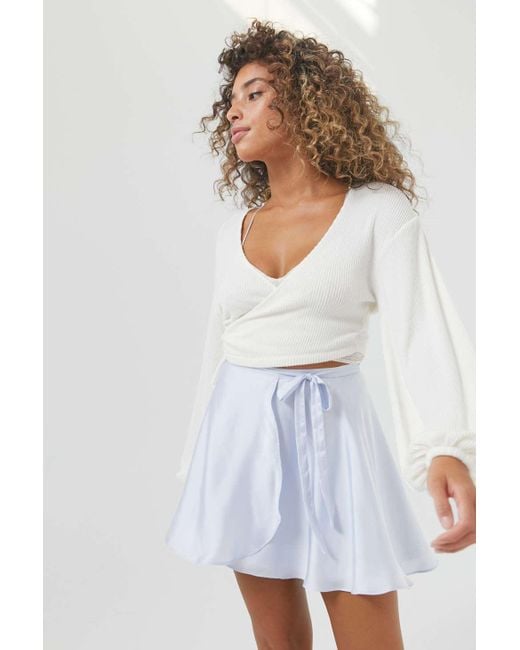 Urban Outfitters Blue Uo Wendy Satin Wrap Skirt