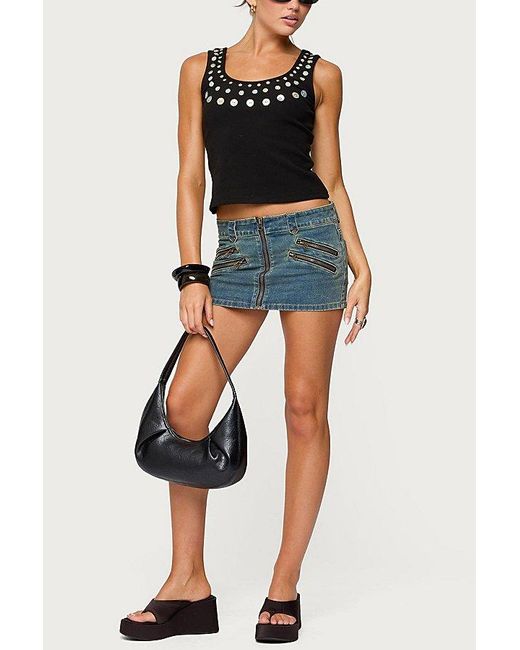 Edikted Blue Ronan Zip Up Denim Mini Skort