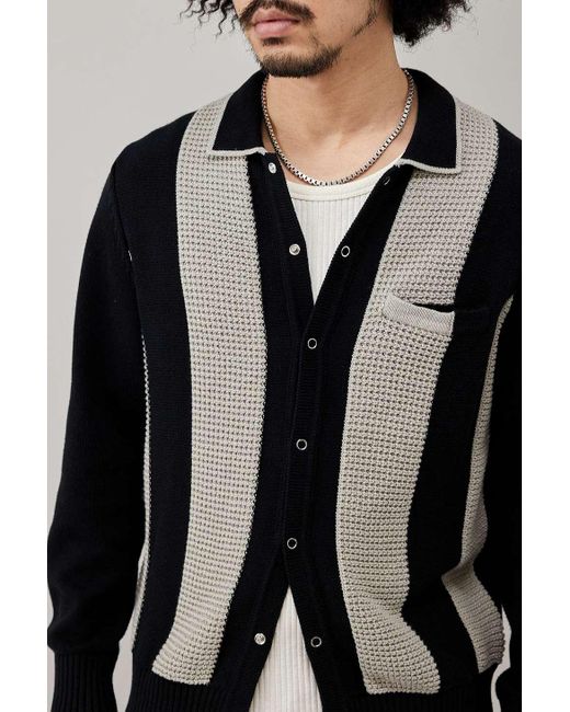 BDG Black Vertical Stripe Polo Cardigan for men