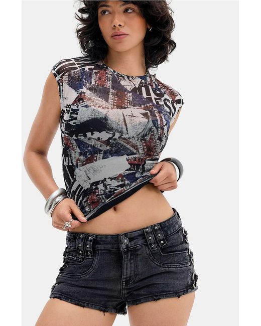 Minga Blue Black Roux Washed O-ring Shorts
