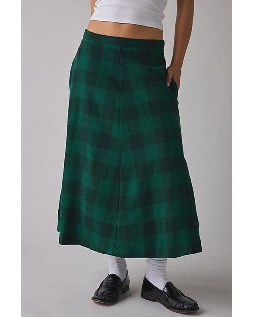 Vintage & ReMADE by UO Blue Vintage By Uo Plaid Midi Skirt