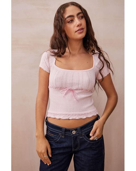 Kimchi Blue Pink Quinn Pointelle Top