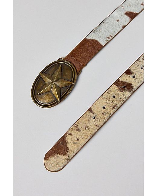 Urban Outfitters Animal Print Calf Hair Star Buckle Belt in 