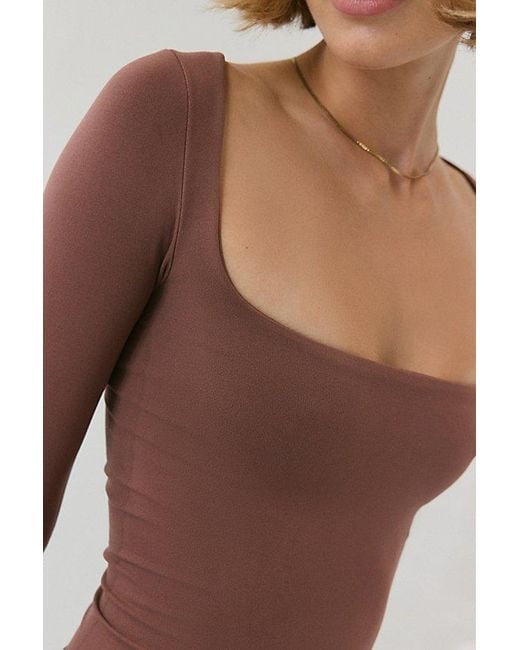 Out From Under Brown Ruby Square Neck Long Sleeve Cropped Tee